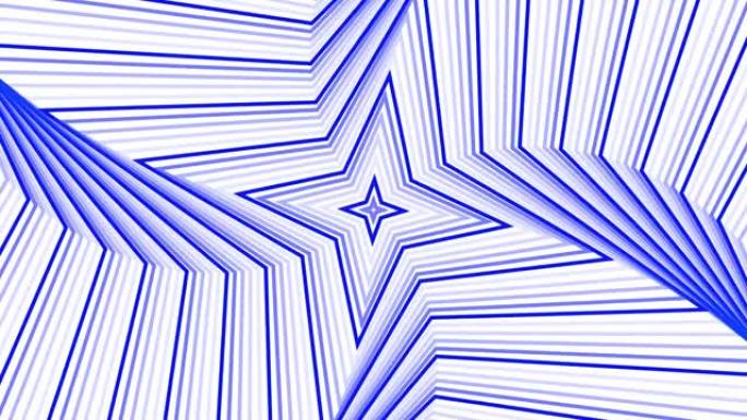 蓝色自旋四角星简单平面几何在白色背景循环。星光灿烂的旋转电波无尽的创意动画。旋转星星无缝运动图形背景