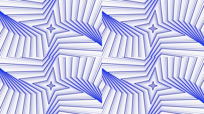 蓝色自旋四角星简单平面几何在白色背景循环。星光灿烂的旋转电波无尽的创意动画。旋转星星无缝运动图形背景