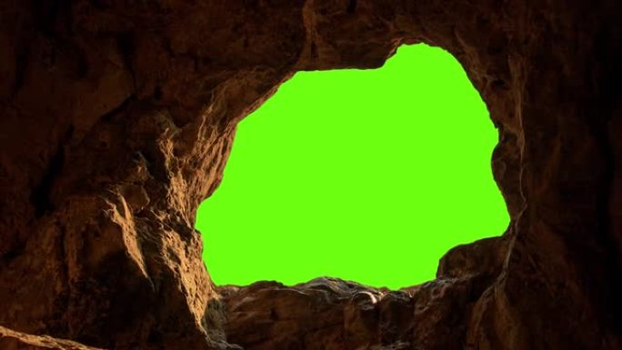 4k视频。视图移出洞穴。带有绿色屏幕