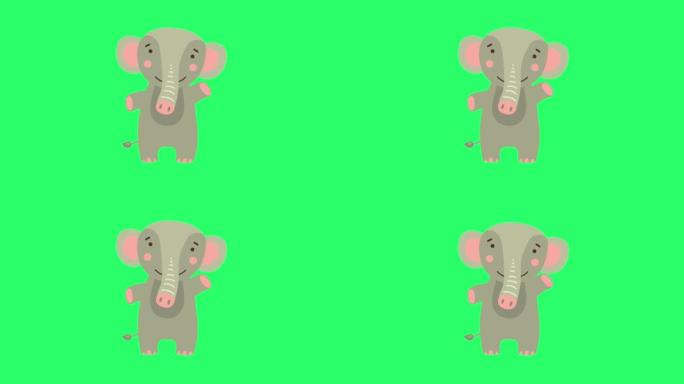绿色屏幕上的动画大象。