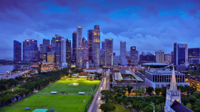 新加坡天际线日转夜延时摄影市区都市CBD