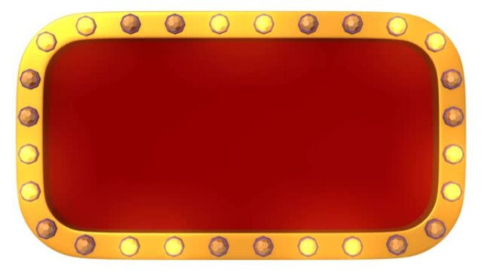 白色背景上的红色框架金色边框灯复古广告标志。3d渲染