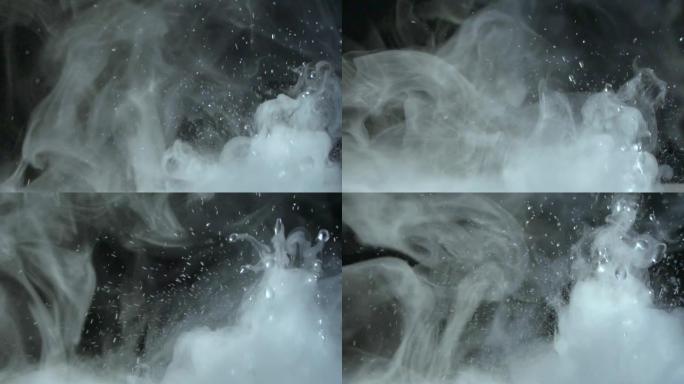 黑色背景上的烟。神秘的雾。镜头，烟雾的质地。均衡器，视频效果。沉思，冥想。空气污染，气体。气候过程。