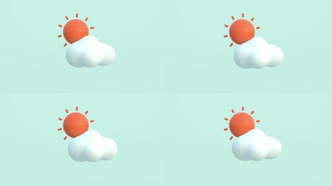 3d渲染蓝色背景天气概念云太阳