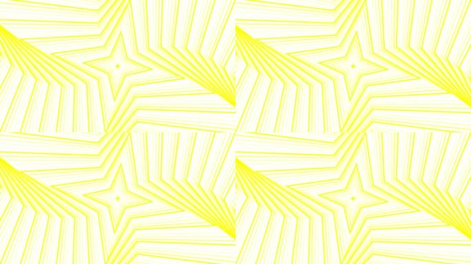 白色背景上的黄色自旋四角星简单平坦几何循环。星光灿烂的旋转电波无尽的创意动画。旋转星星无缝运动图形背