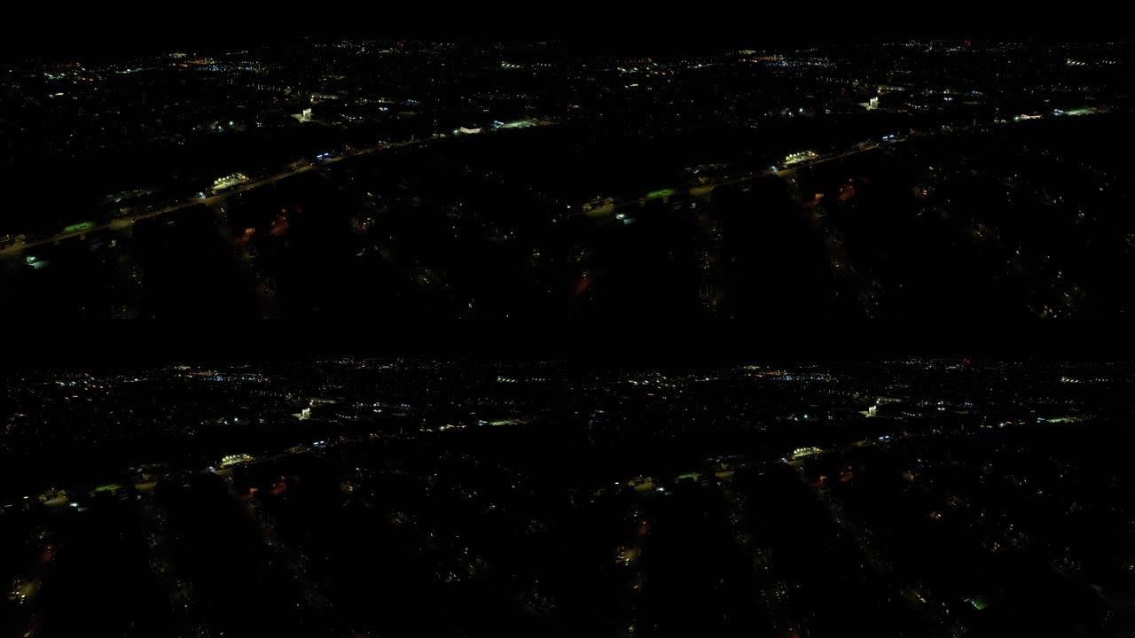 英国城市夜间的高角度视图