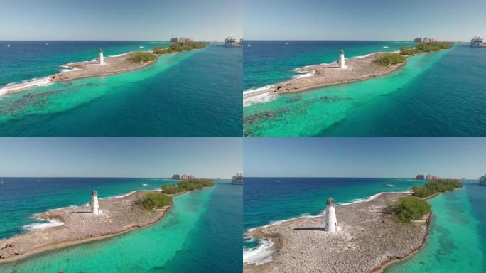 巴哈马拿骚天堂岛拿骚港灯塔的无人机航拍画面