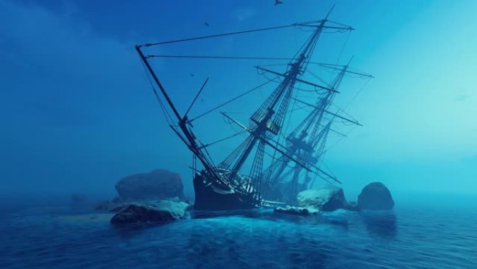 3D动画中的沉船帆船