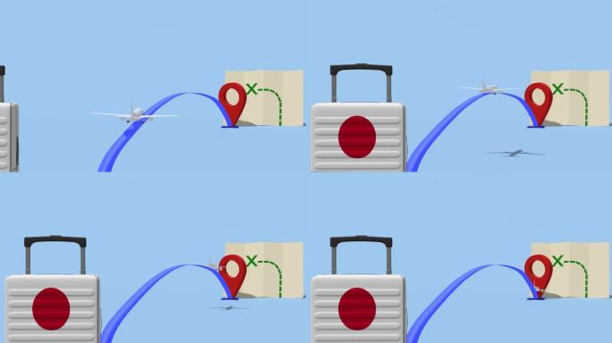 动画飞机和旅行箱-日本之旅