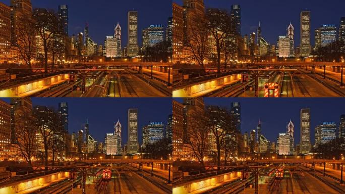 Metra火车站和芝加哥城市景观