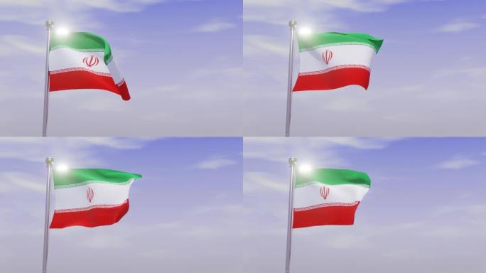 动画国旗与天空和风-伊朗
