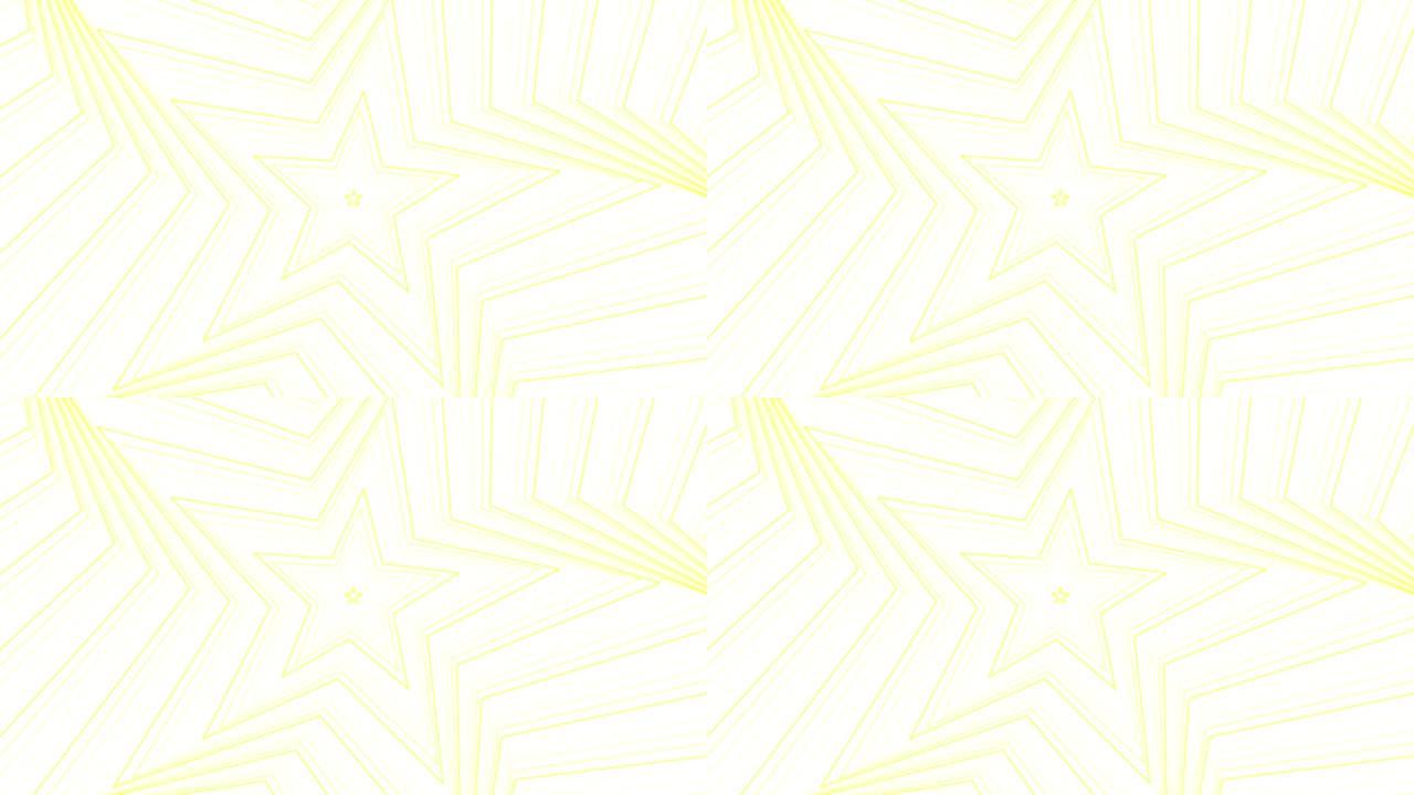白色背景上的黄色纤细自旋五角星简单扁平几何循环。星光灿烂的旋转电波无尽的创意动画。旋转星星无缝运动图