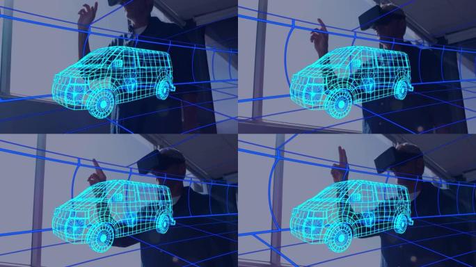 使用vr耳机的数字3d汽车绘制动画