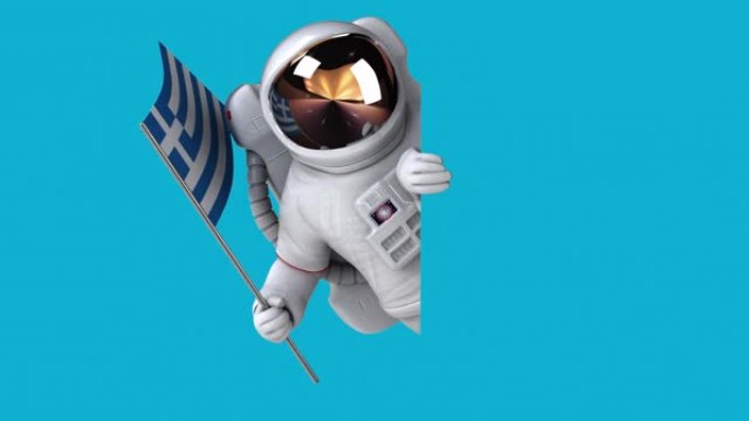 有趣的3D卡通宇航员，带有希腊国旗 (包括阿尔法)