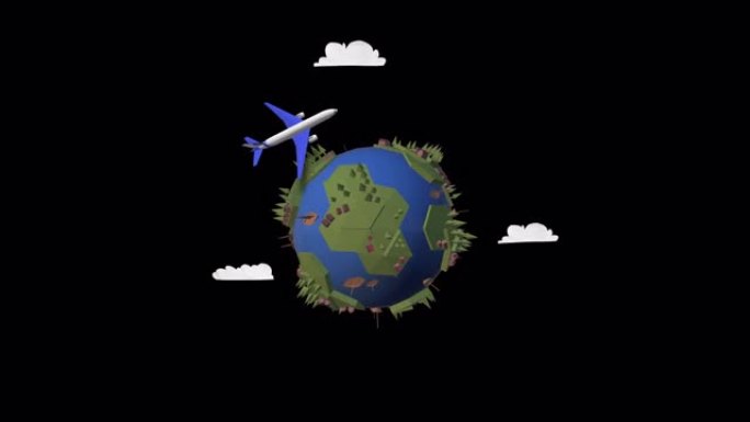 3D动画使用alpha频道环游世界。行星地球概念通过平面抽象动画旅行。