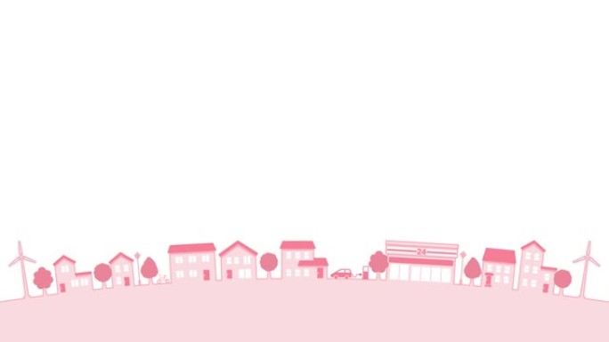 城市景观插图为背景，生态镇 (粉红色和橙色，20秒循环)