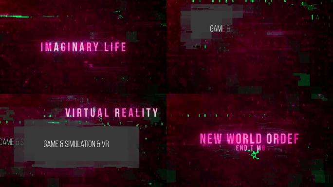 粒子字体虚拟现实VR幻灯片过渡相机运动动画写作。毛刺文本转换效果