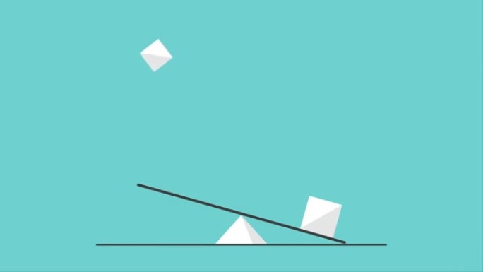 跷跷板和立方体动画示例。秤。运动图形视频。