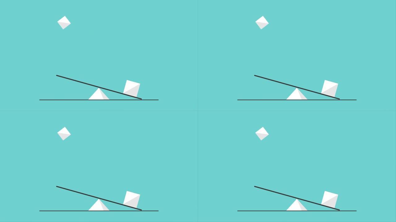 跷跷板和立方体动画示例。秤。运动图形视频。