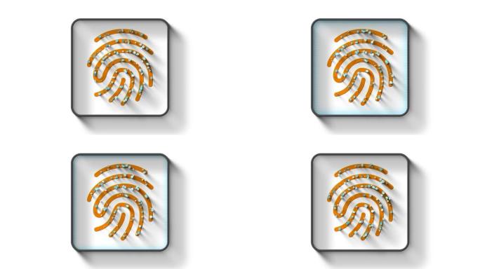 用于生物特征验证的指纹传感器扫描仪符号，个人数据安全作为白色背景上的平面标志