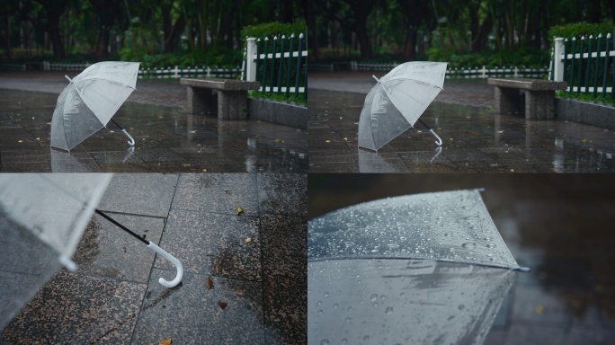雨天透明雨伞伤感意境