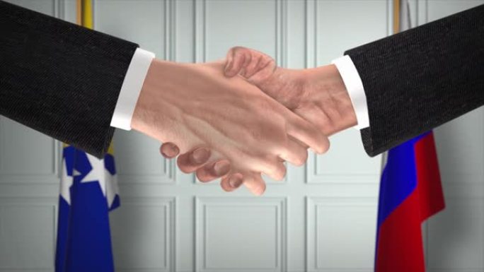 波黑与俄罗斯协议握手，政治说明。正式会议或合作，商务见面。商人和政客握手