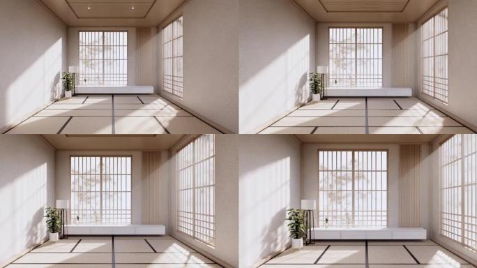 最小房间日式设计。3d渲染