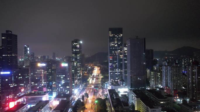 夜晚深圳罗湖水贝高楼建筑道路车流2/3