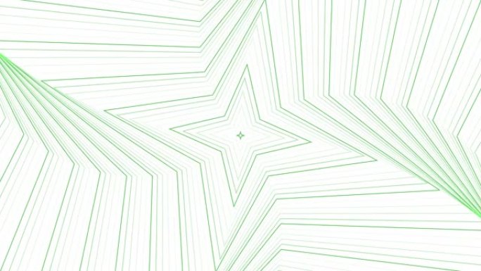 白色背景循环上的绿色纤细自旋四角星简单平坦几何。星光灿烂的旋转电波无尽的创意动画。旋转星星无缝运动图