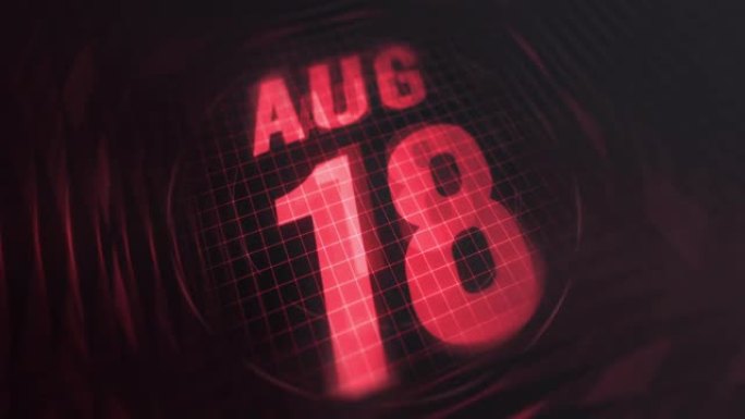 3d运动图形中的8月18日。未来的红外日历和科技发光霓虹灯拍摄，发光二极管纪念等。4k in循环