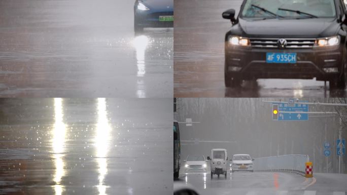 4K暴雨恶劣天气道路上行驶的汽车升格空镜