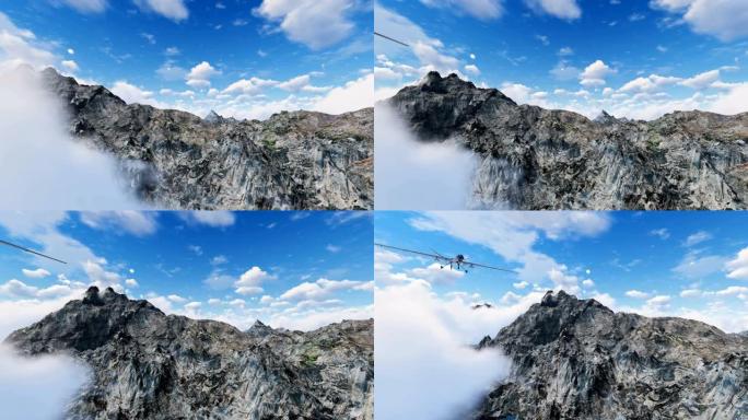 无人机飞越山槽云层