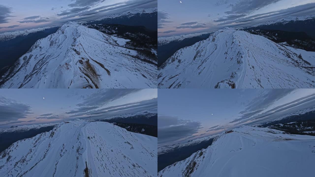 鸟景滑雪胜地山峰山脊全景风景如画的景观冰冻生态高度