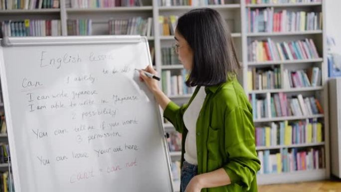 年轻的亚洲老师向英语学习者讲述新话题