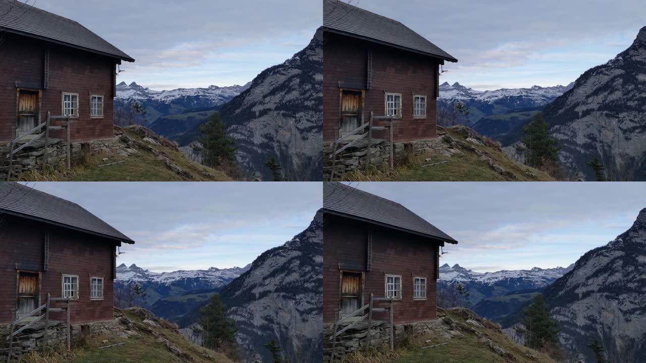 瑞士卢塞恩皮拉图斯山的瑞士阿尔卑斯山景色。天空白灰云的坐骑