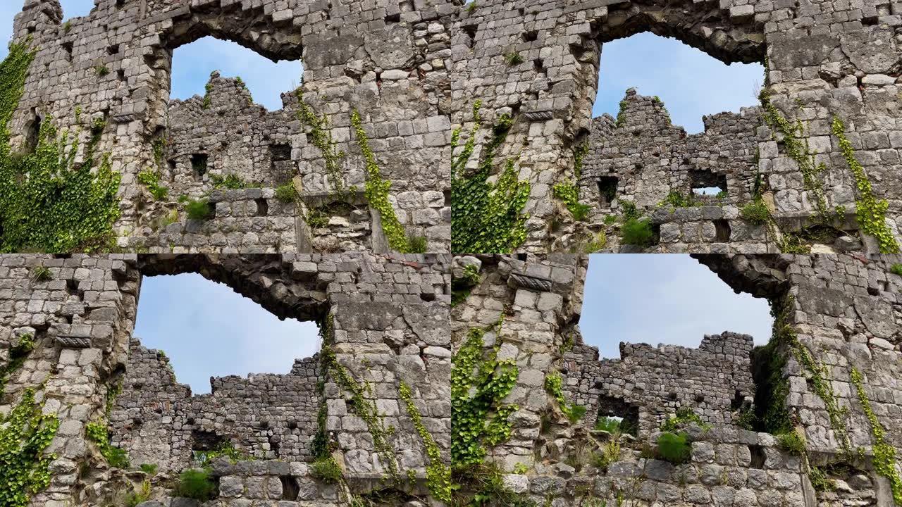 酒吧老城或Stari Grad废墟的慢动作视频。靠近巴尔市的一个被摧毁的古代定居点。黑山的旅游目的地