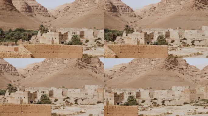 摩洛哥Ziz山谷的一个乡村 (Ksar，Kasbah，Casbah) 的视图。正宗的摩洛哥传统乡村风