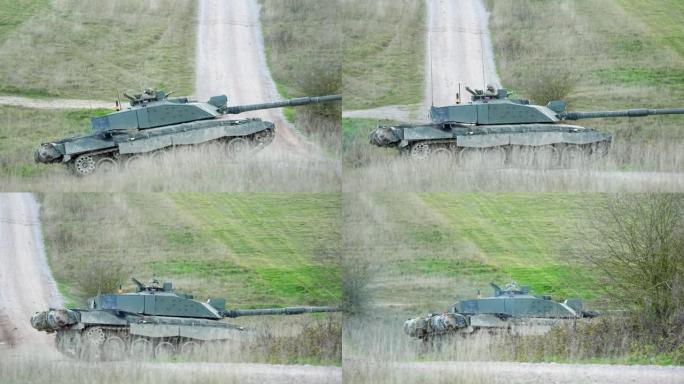 坦克在野外行驶的特写镜头