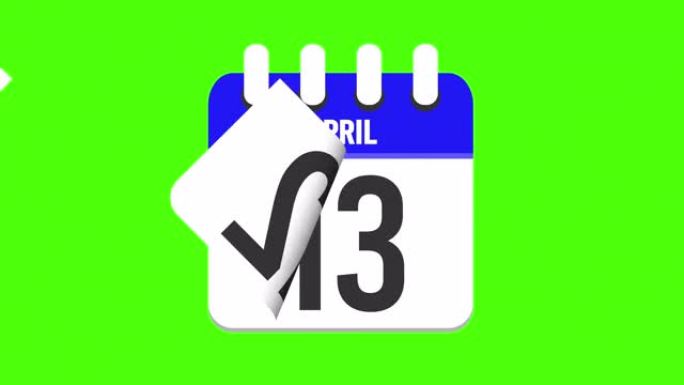 4月23日。日历出现，页面下降到4月23日。绿色背景，色度键 (4k循环)