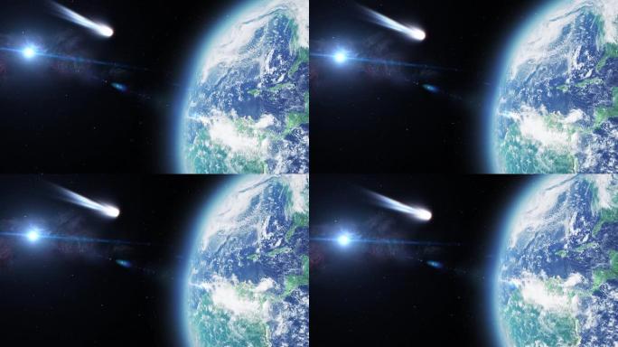 大型白色彗星非常接近撞击地球，外太空视图