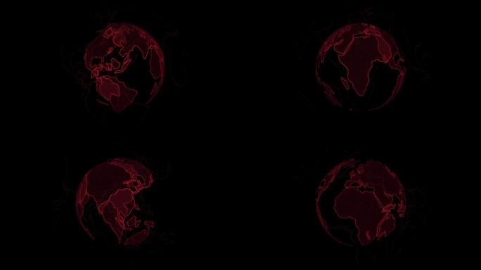 地球红色旋转的数字全息图。3D渲染