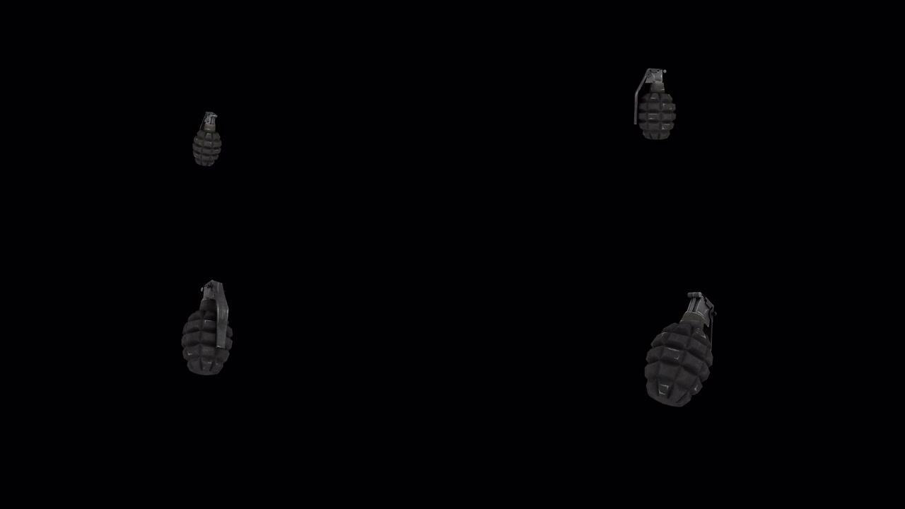 透明 (阿尔法) 背景的3D手榴弹动画