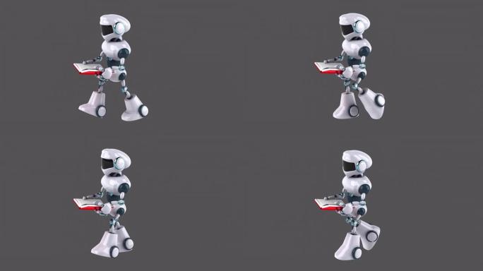 有趣的3D机器人走路和看书 (带阿尔法频道)