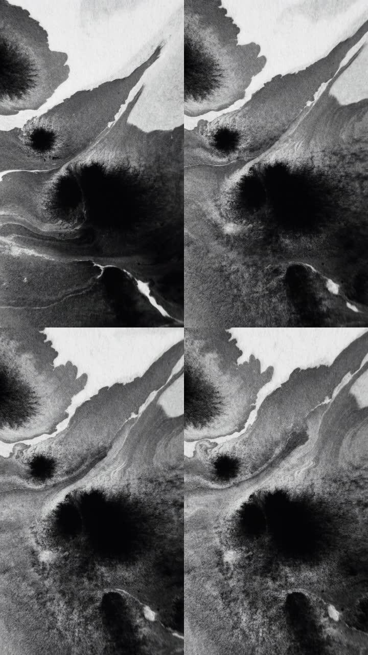 垂直视频黑色油漆滴墨水水飞溅