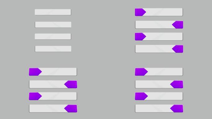 动画紫色和白色4步信息图表时间轴与灰色背景。
