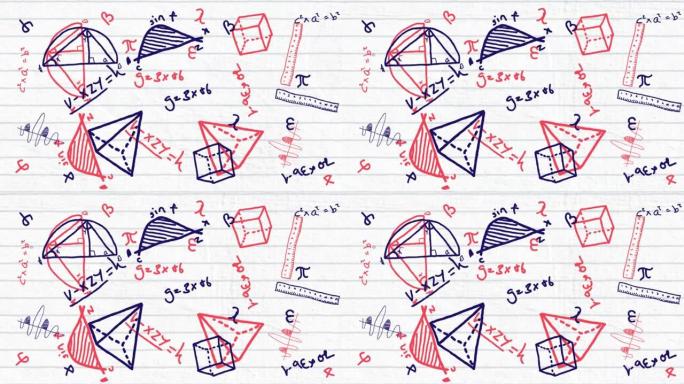 白色背景上的数学绘图和公式动画