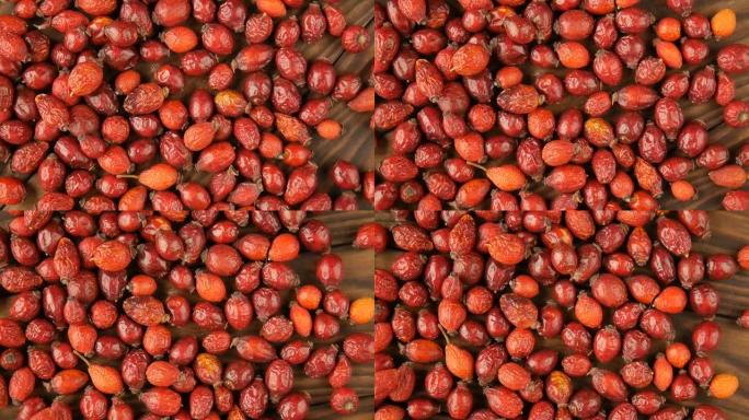 桌子上的狗玫瑰水果。