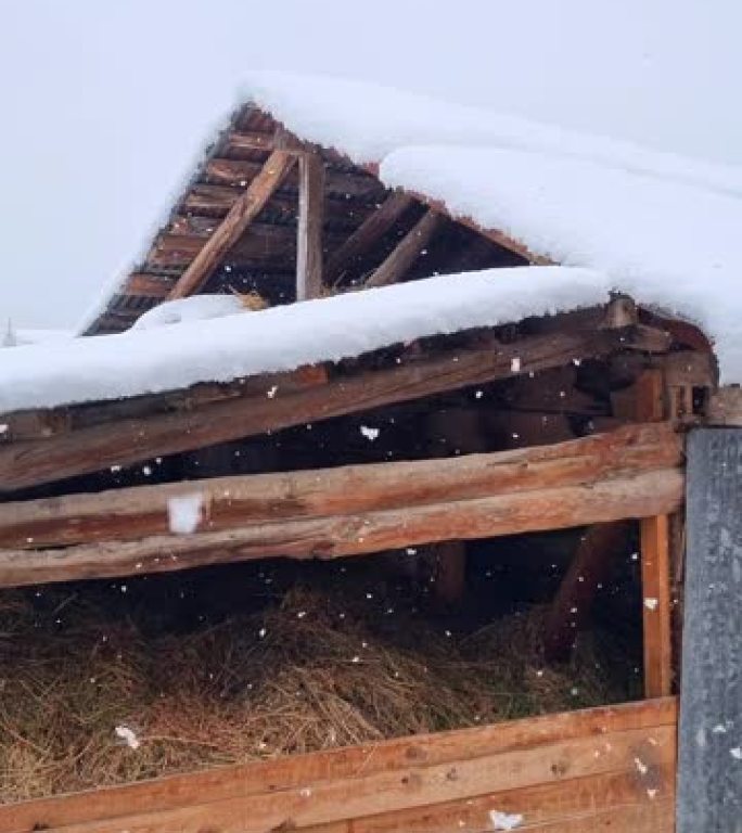 降雪中的木屋