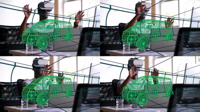 使用vr耳机的数字3d汽车绘制动画