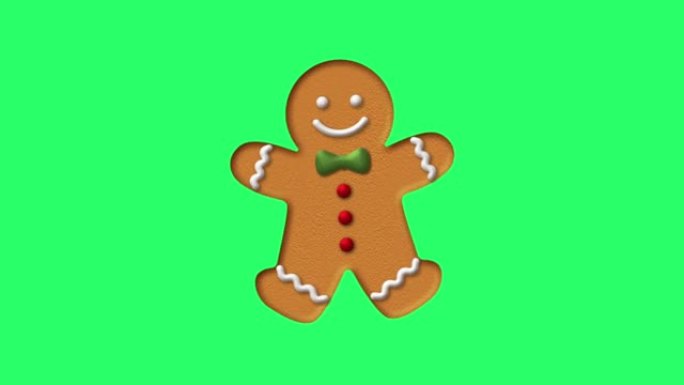 动画饼干男人在绿色背景上设计圣诞节或新年模板。